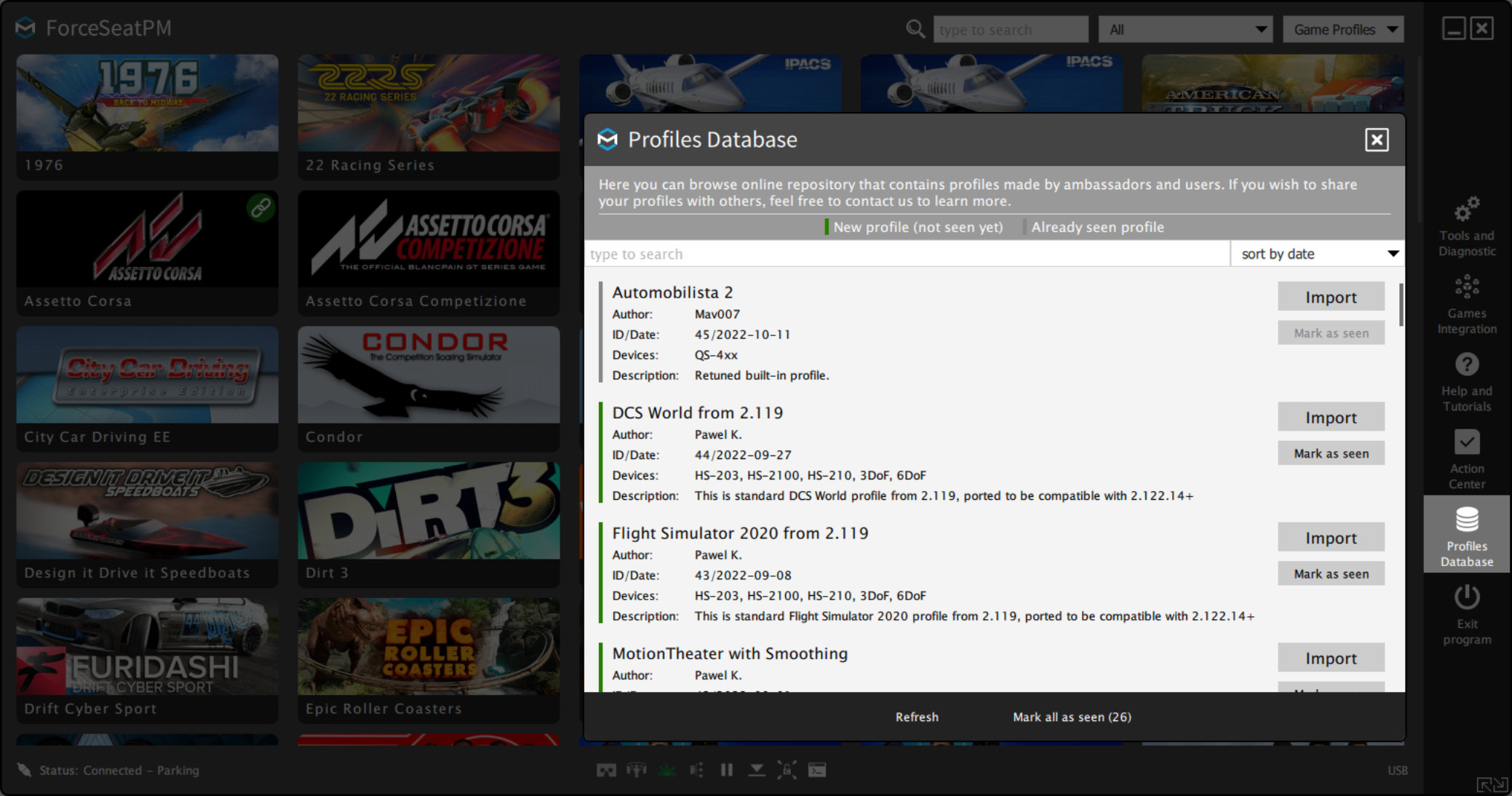 ForceSeatPM Profiles Databased